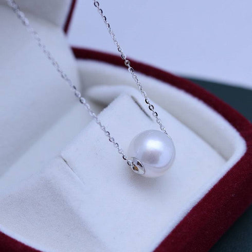 10-12mm Classic White Freshwater Pearl Floating Pendant Necklace - House Of Pearls